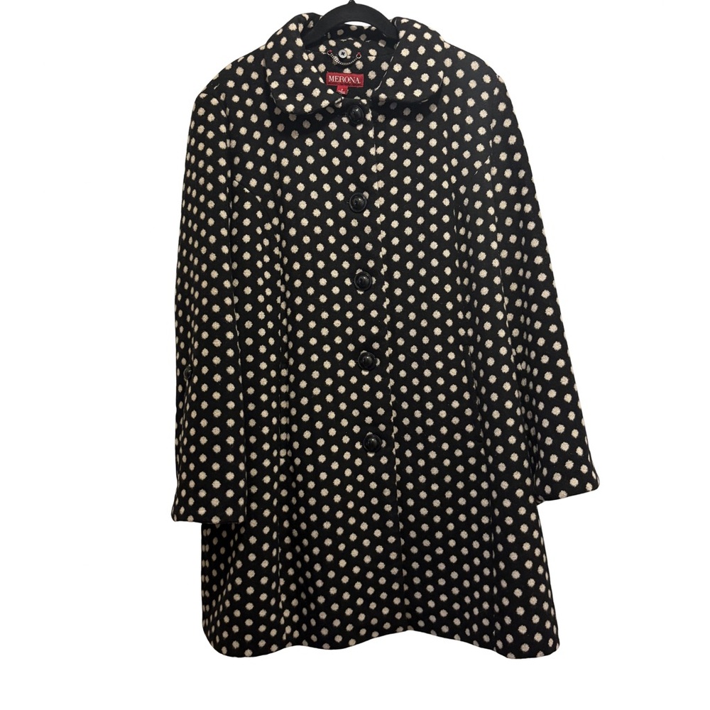 Merona Women’s Coat Size 2 (2X) Polka Dot Wool Blend Button Front Peacoat